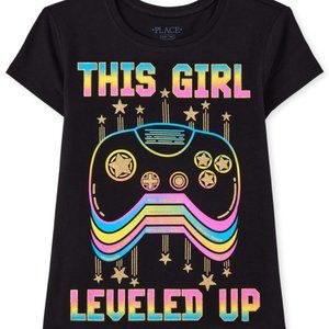 The Childrens Place Girl Level Up Gaming Graphic Tee-Black-Short Sleeve L(10/12)